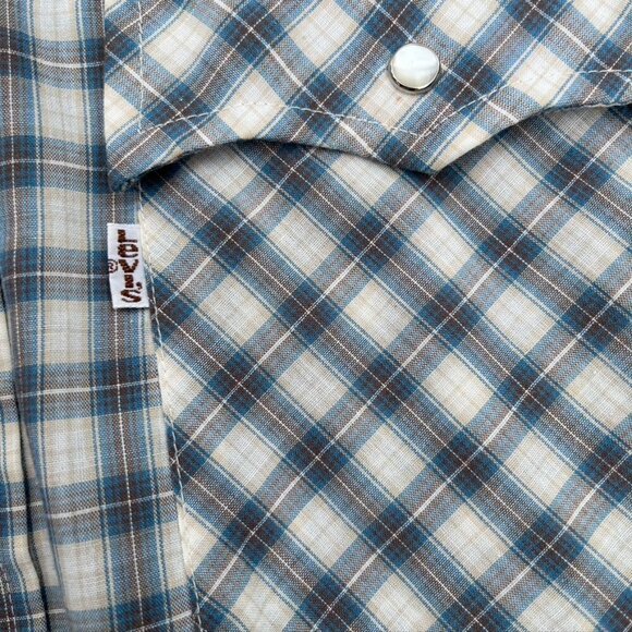 ** Vintage 1970s Levi's Pearl Snap Shirt Men's small Western Short Sleeve Plaid - Picture 6 of 11